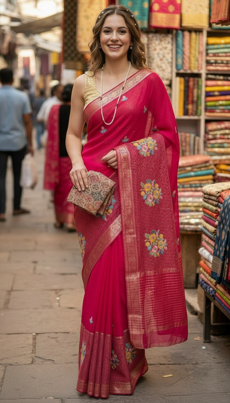 Elegant Pink Saree by Samhitha Silks view 2
