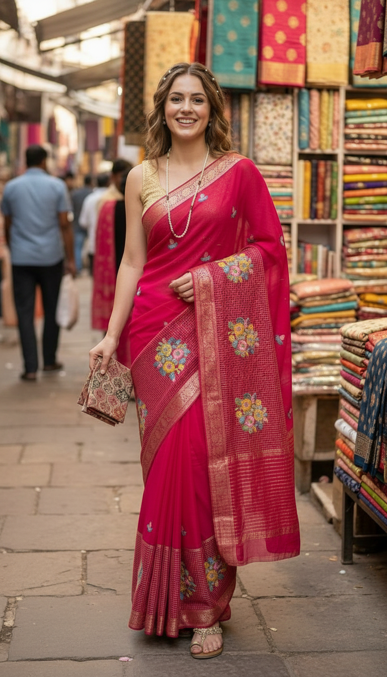 Elegant Pink Saree by Samhitha Silks