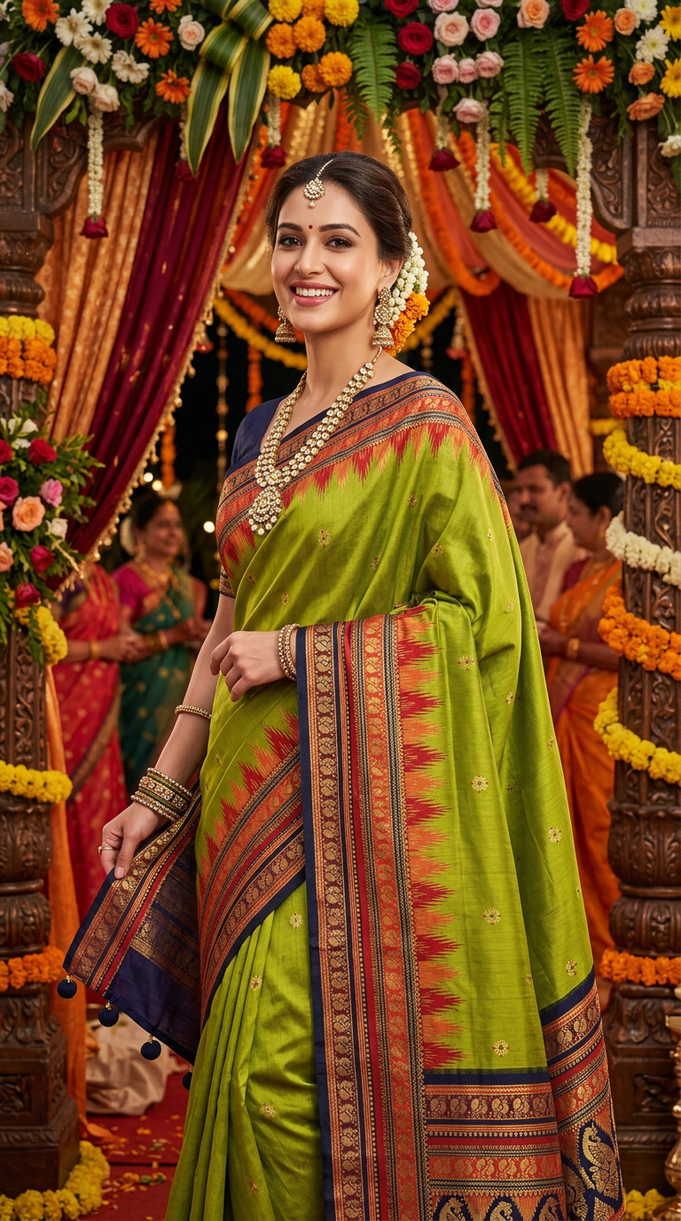 Traditional Green Saree view 2