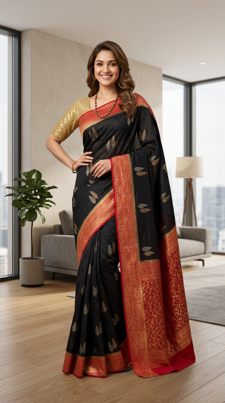 Black Silk Saree by Samhitha Silks