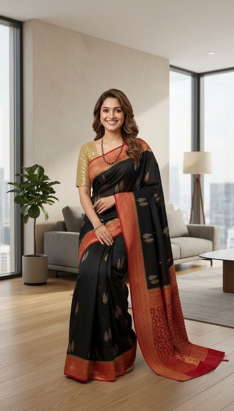 Black Silk Saree by Samhitha Silks view 5