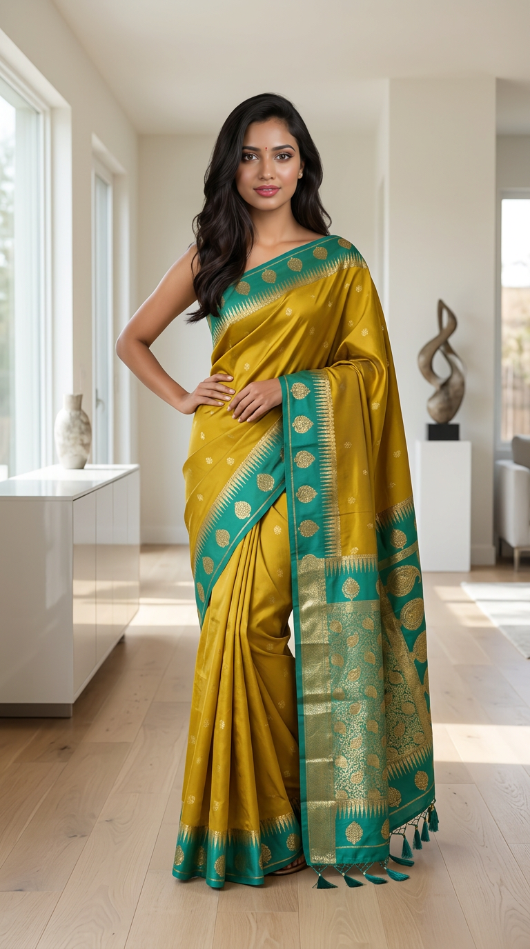 Golden Silk Saree view 5