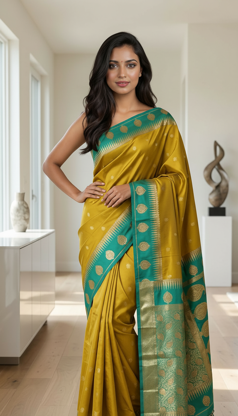 Golden Silk Saree view 3