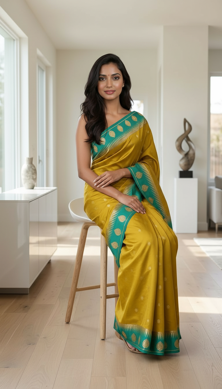 Golden Silk Saree view 4