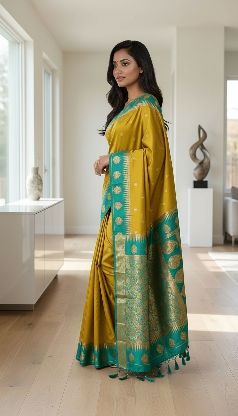 Golden Silk Saree view 2