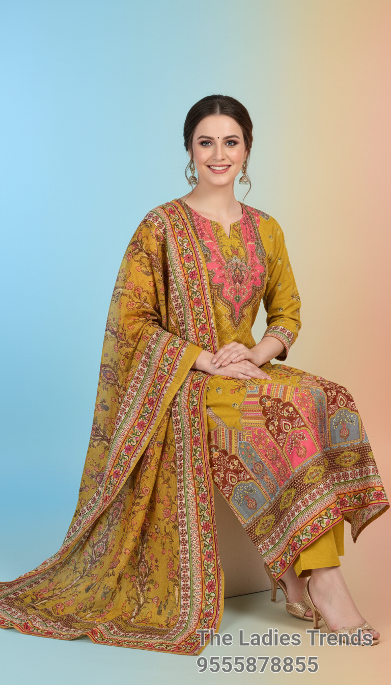 Traditional Yellow Kurta Pant With Duptta