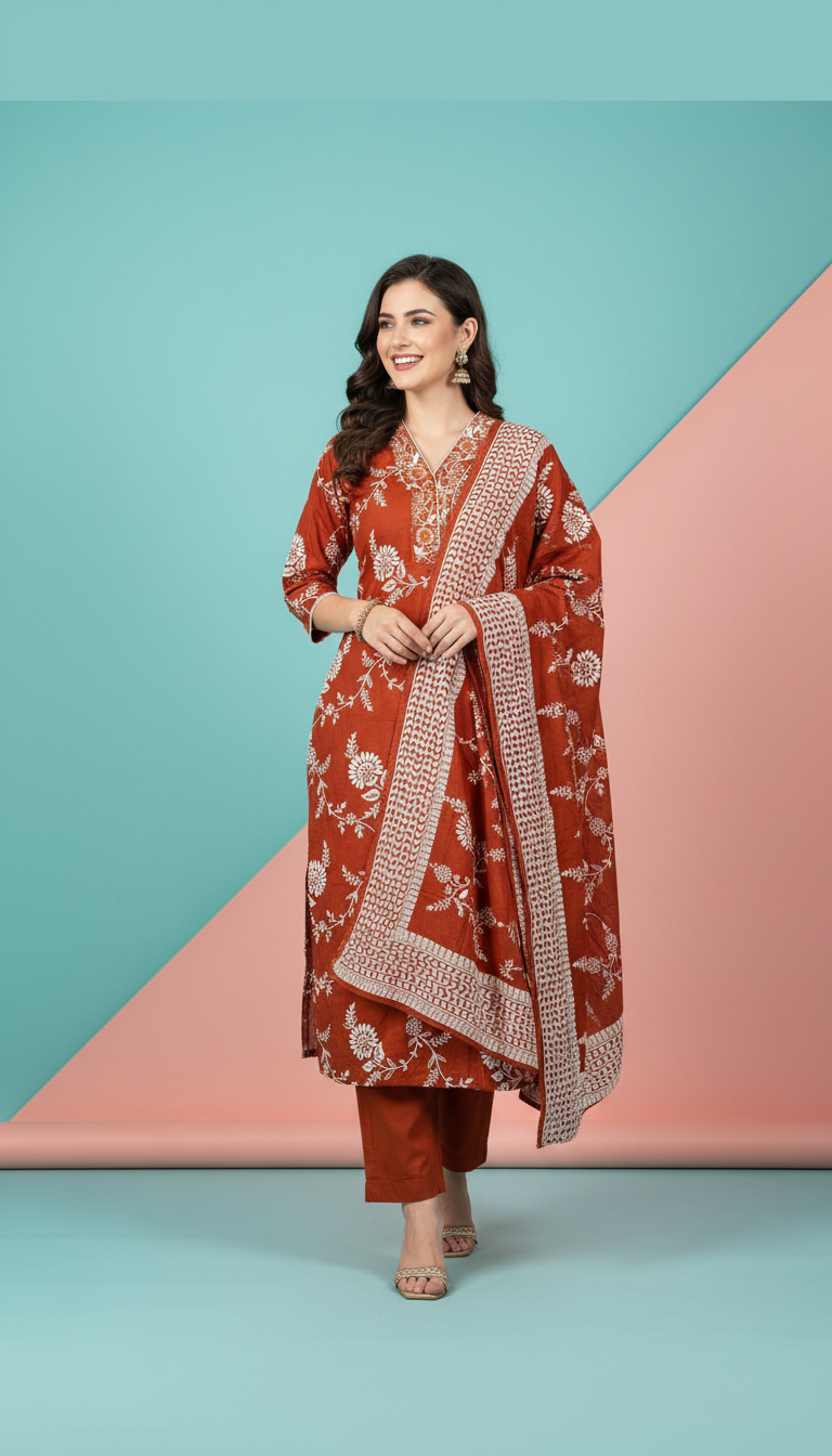 Cotton Kurti Set with Dupatta