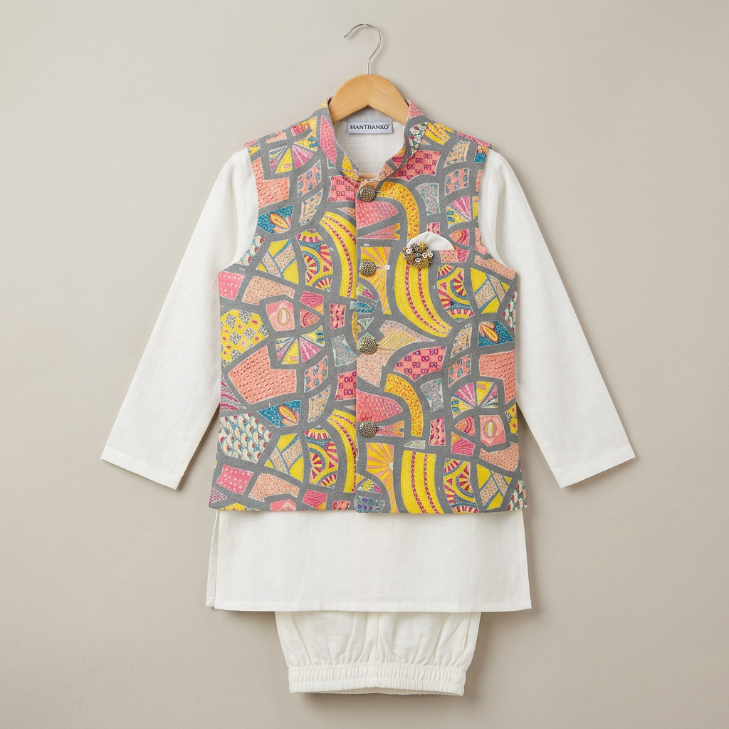 Printed Nehru Jacket Set view 2