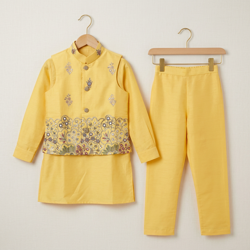 Yellow Embroidered Kurta Set view 2