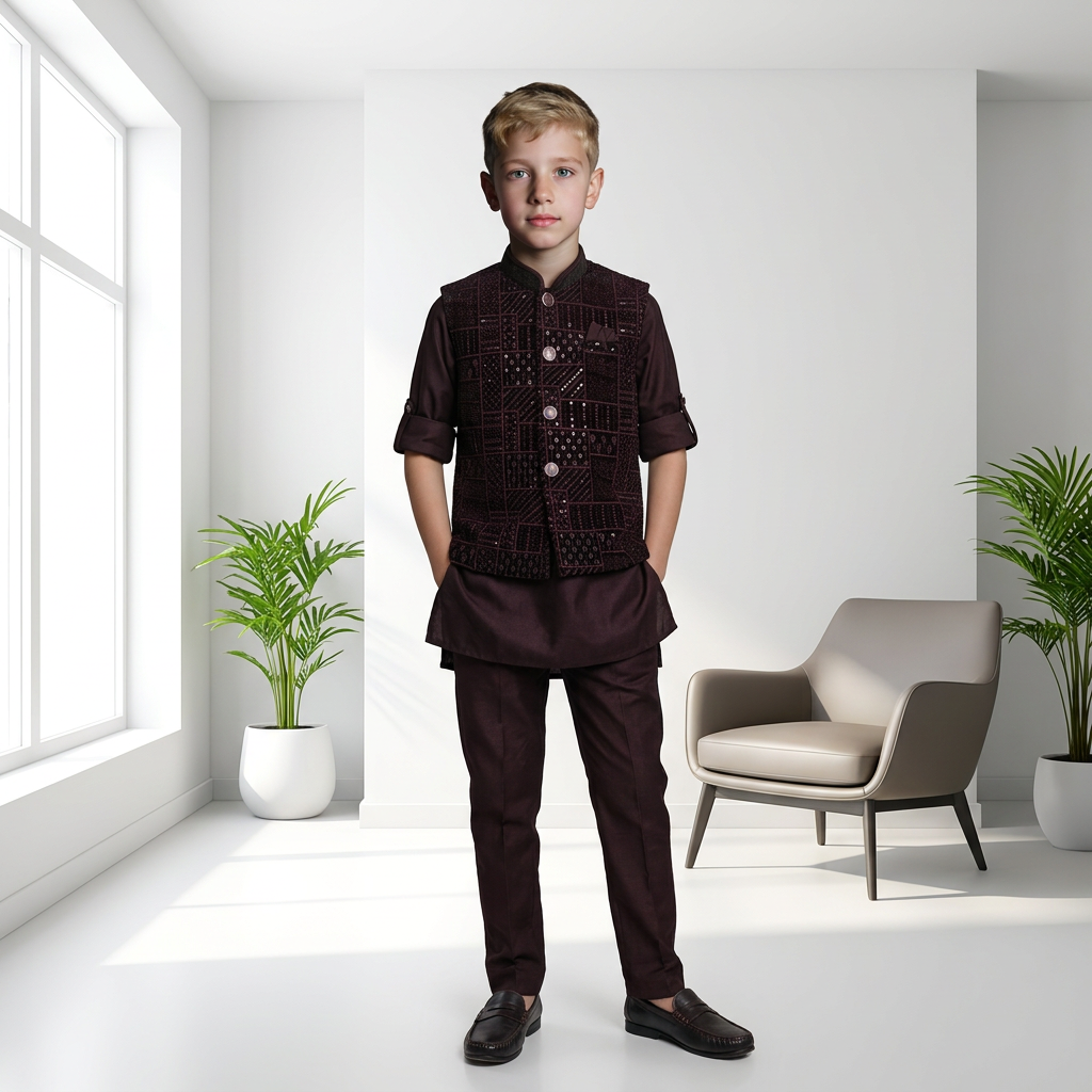 Boys Embroidered Jacket Set
