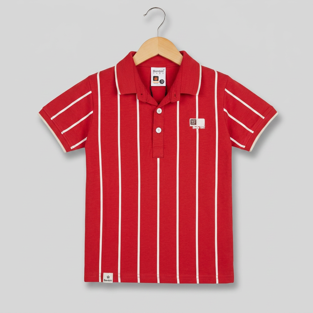 Bambini Red Striped Polo T-Shirt view 2