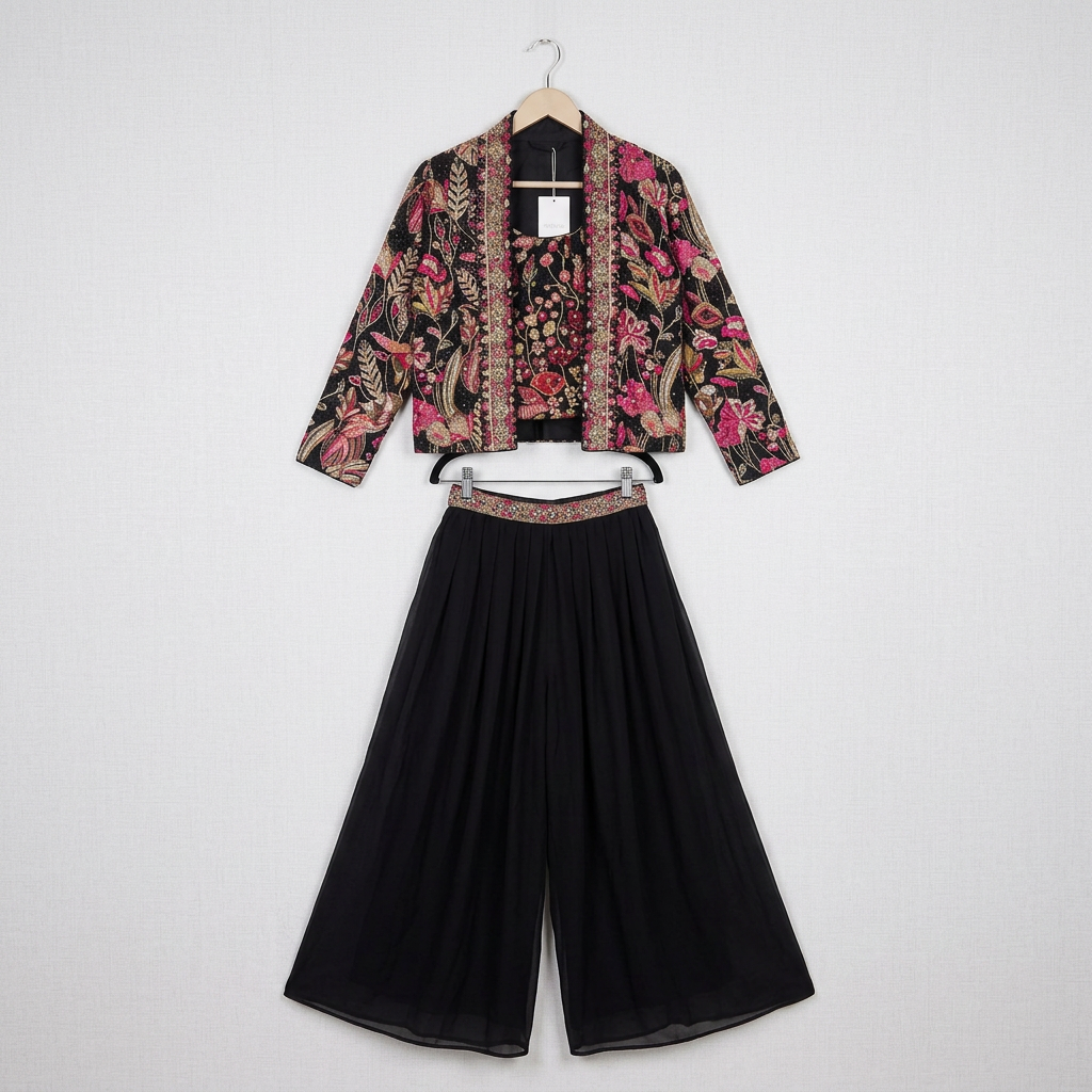 Embroidered Jacket and Plazo Set view 2