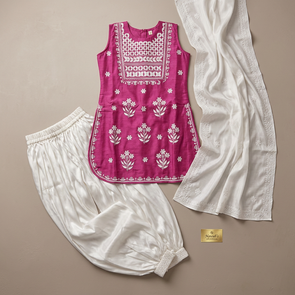 Girls Embroidered Kurti with Salwar view 2