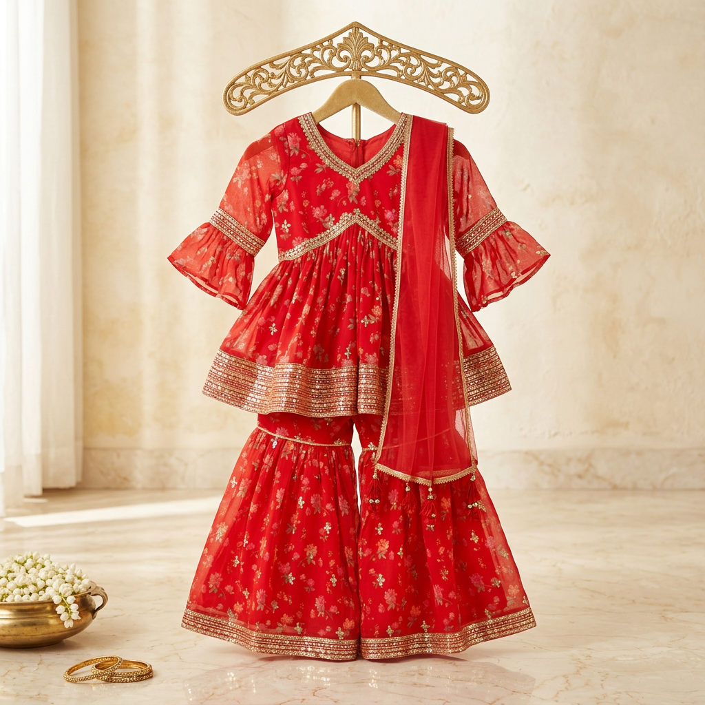 Red Floral Ethnic Set view 2