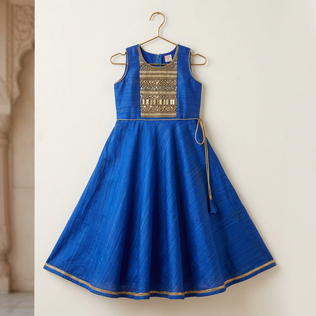 Blue Embellished Anarkali Dress view 2