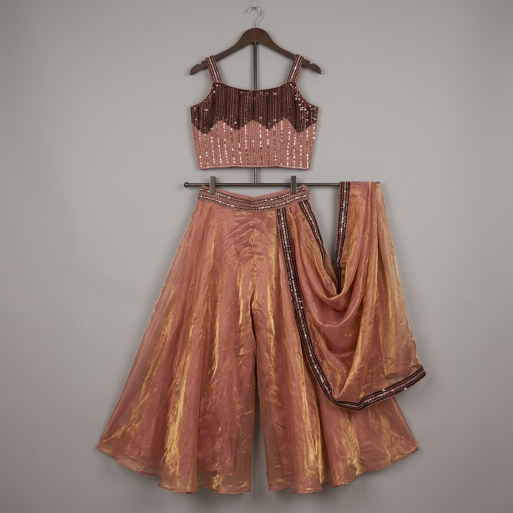 Sequined Corset and Flared Pants Set view 2