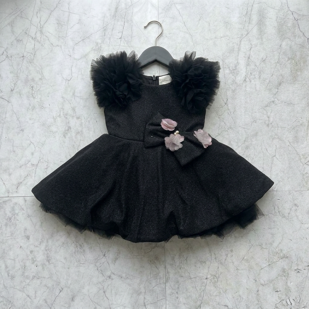 Black Floral Girls Dress view 2
