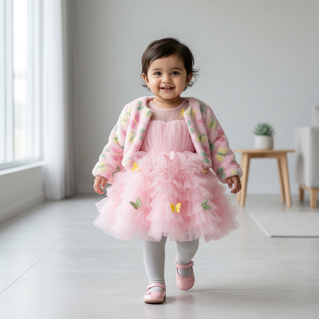 Pink Butterfly Dress with Jacket