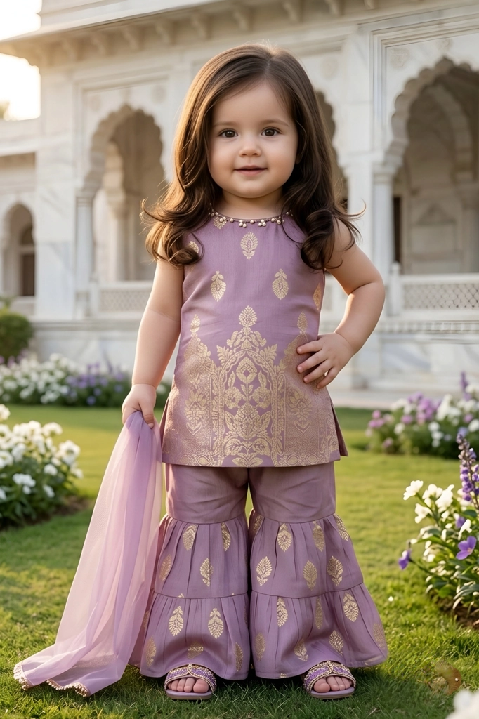 Lilac Embroidered Ethnic Set view 2