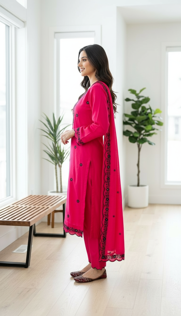 Embroidered Kurta Set Unstiched view 3