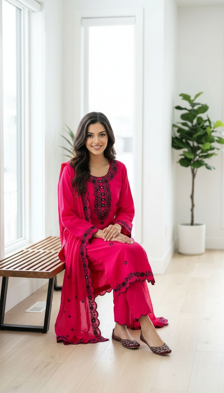 Embroidered Kurta Set Unstiched view 2