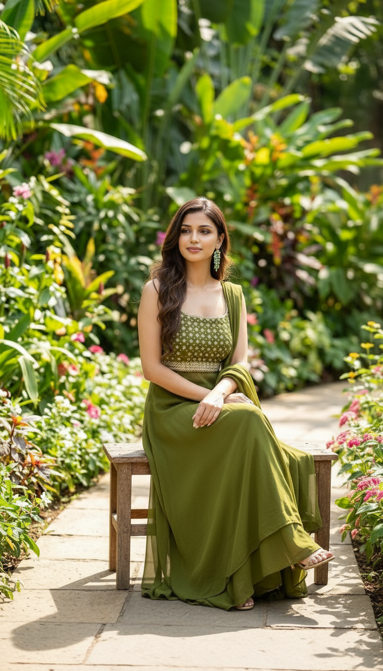 Elegant Olive Embroidered 90’s Style Suit view 3
