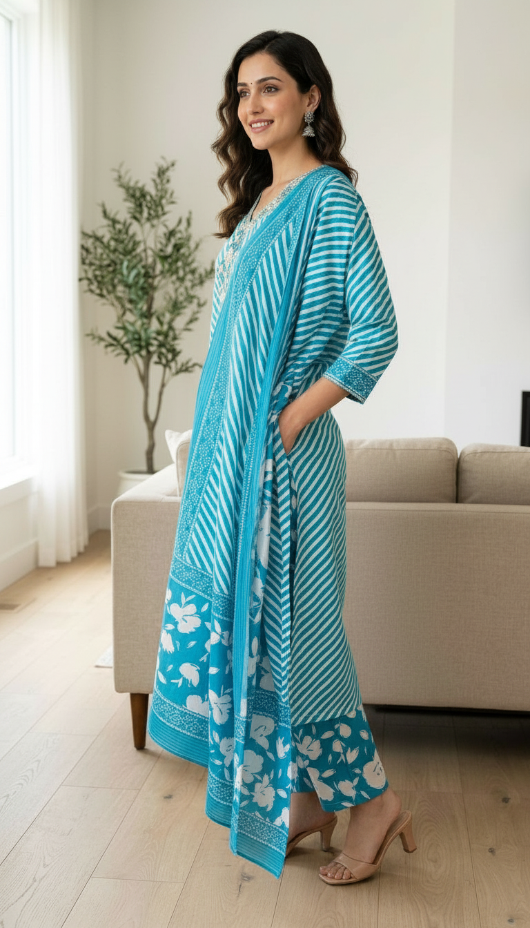 Floral Striped Unstitch Suit view 2