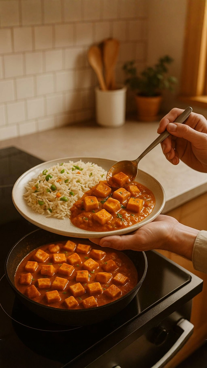 Paneer Curry with Vegetable Rice view 2