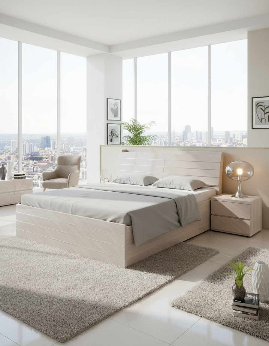 Tseb Marble Finish Bed Manual Storage