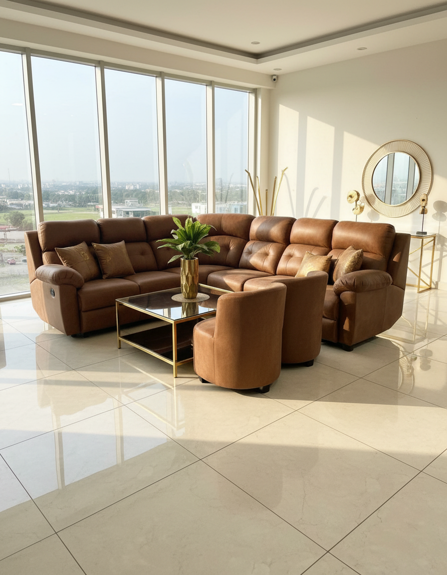 Plush Brown L Shape Sofa
