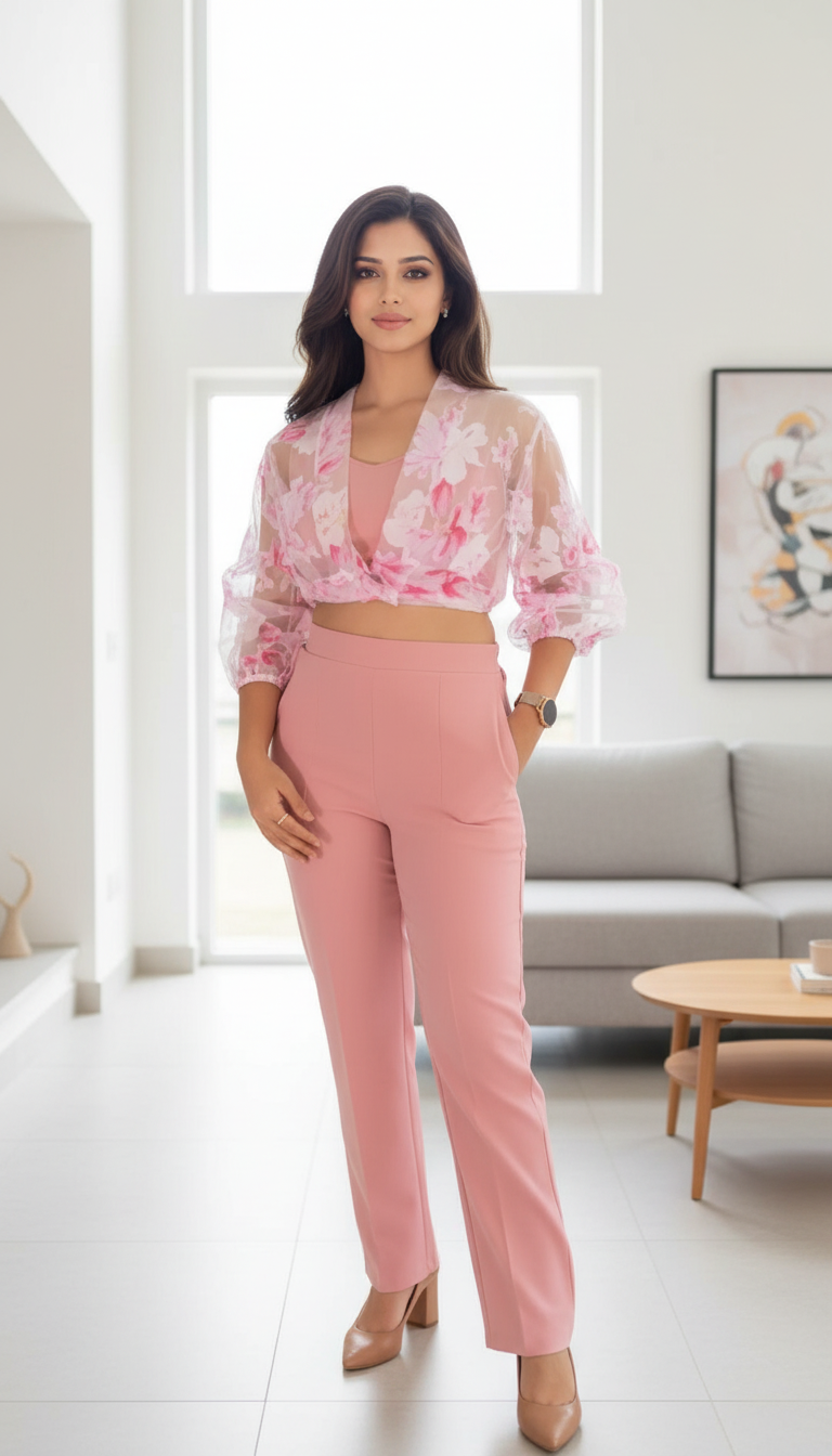 Pink Floral Cropped Blazer view 8