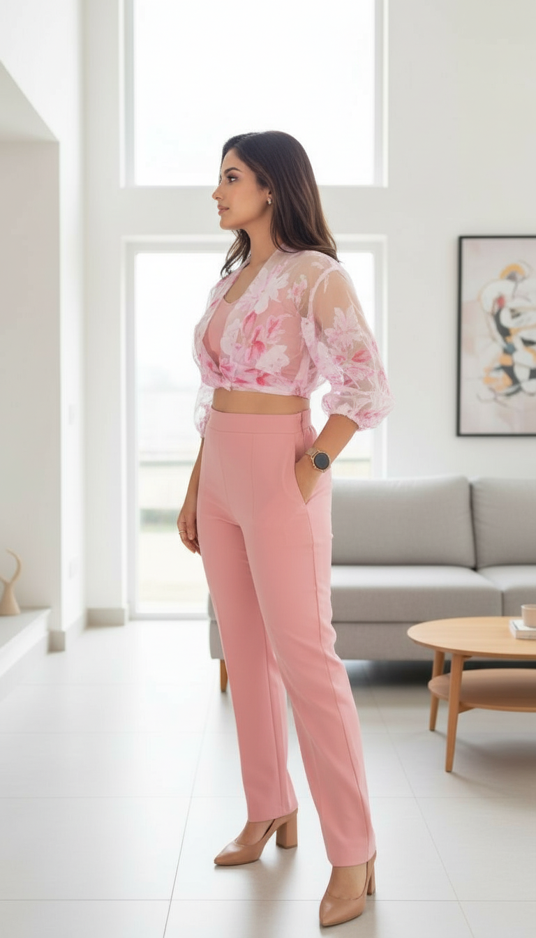 Pink Floral Cropped Blazer view 2