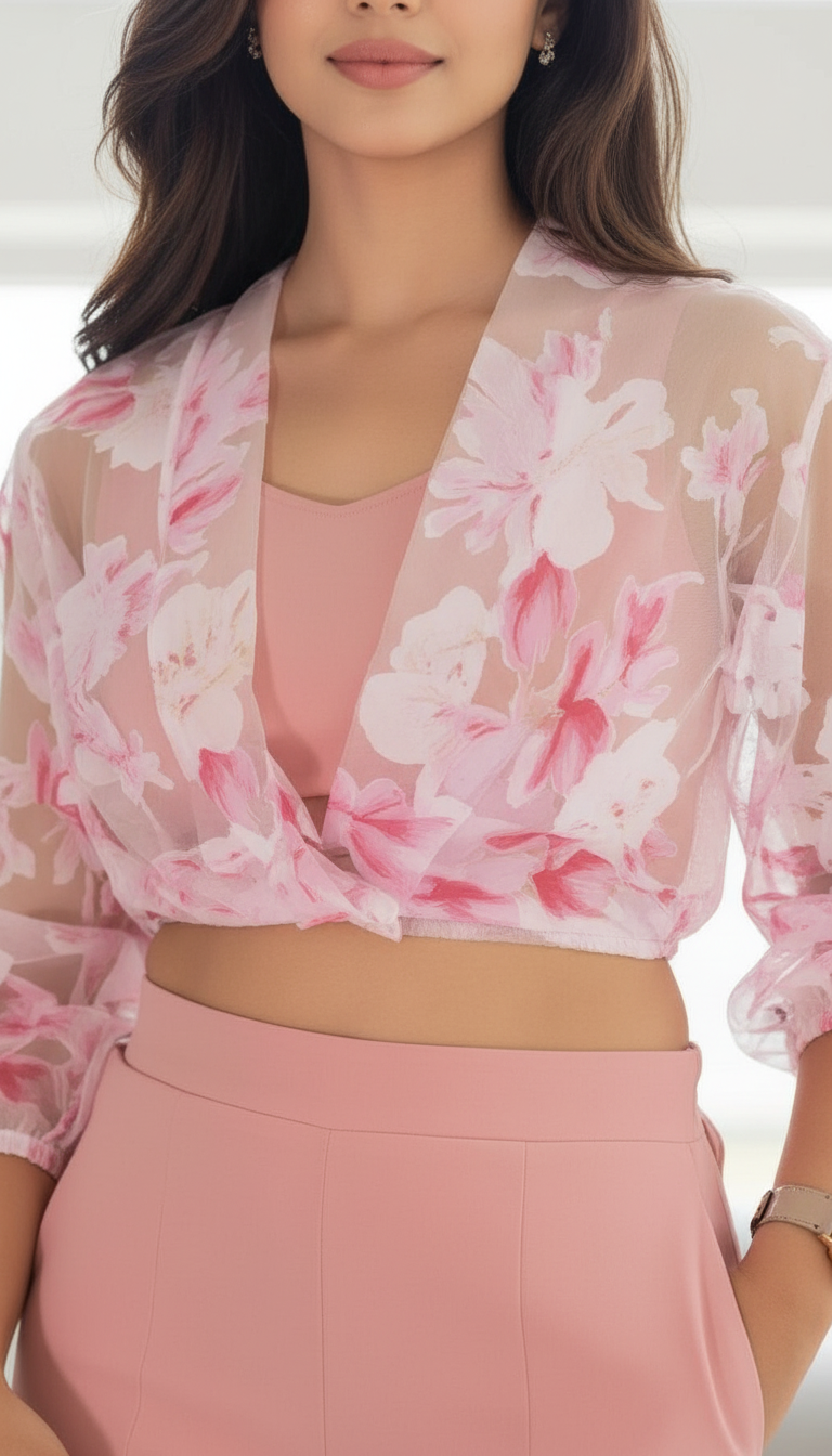 Pink Floral Cropped Blazer view 5