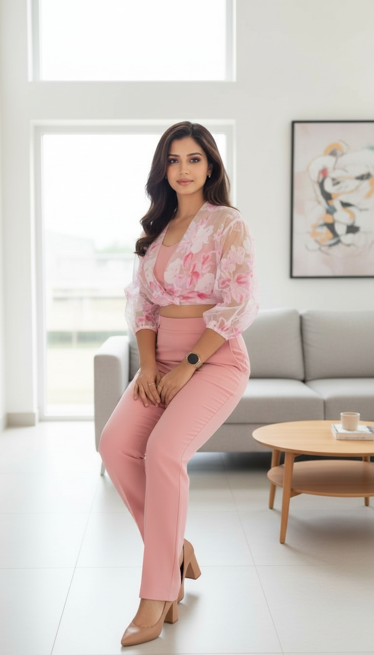 Pink Floral Cropped Blazer view 7