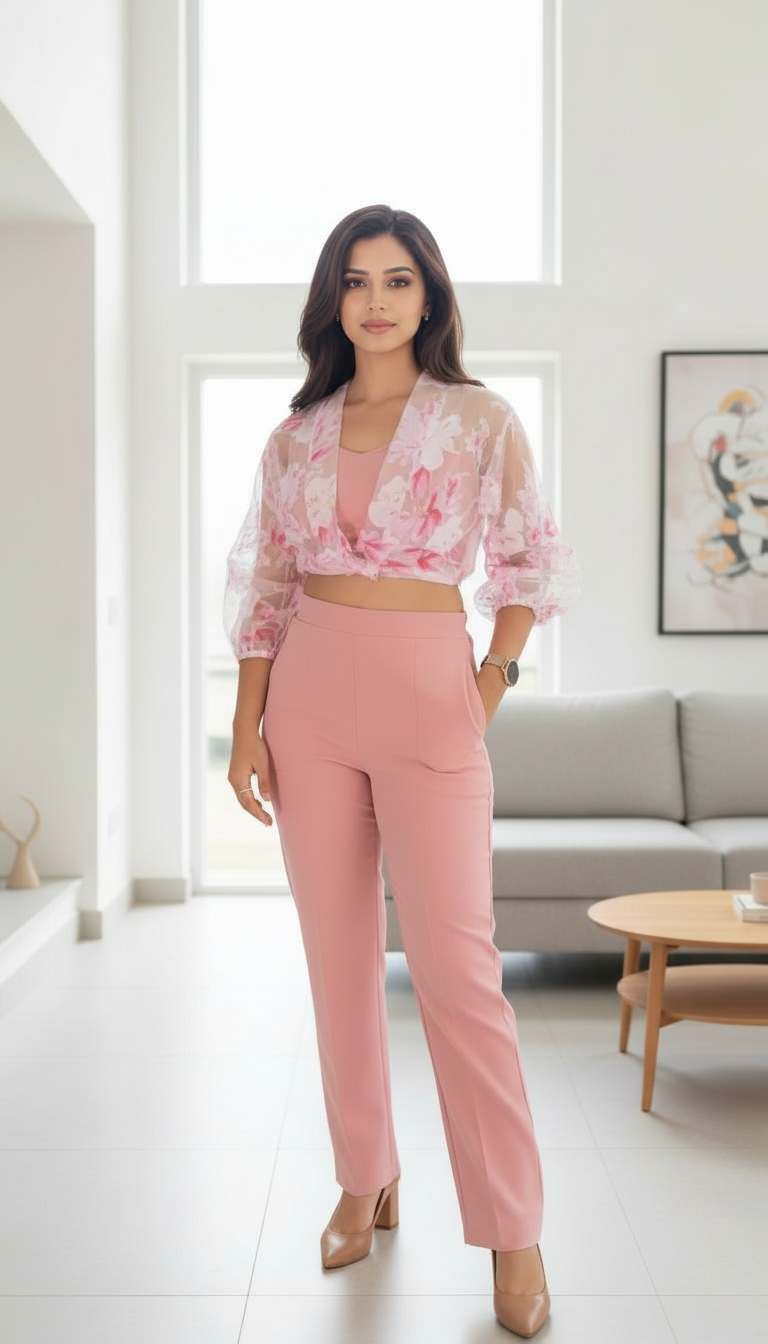 Pink Floral Cropped Blazer view 6