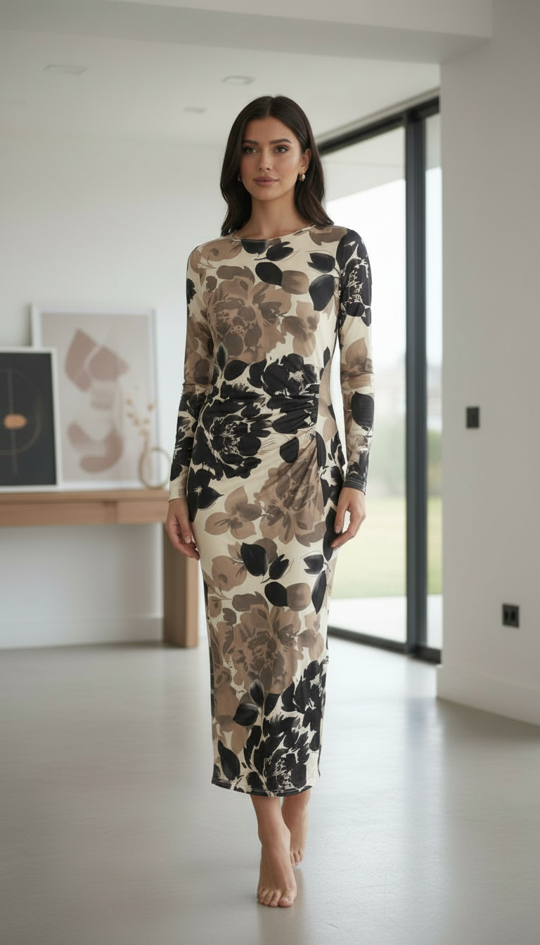 Floral Long Sleeve Midi Dress view 4