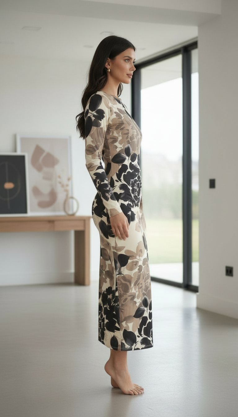 Floral Long Sleeve Midi Dress view 2