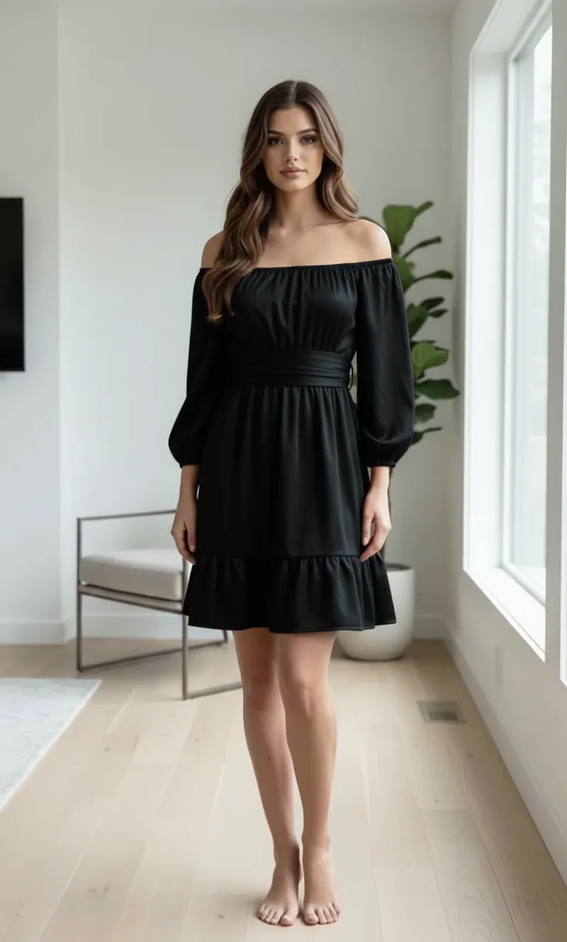 Off-Shoulder Satin Black Dress view 5