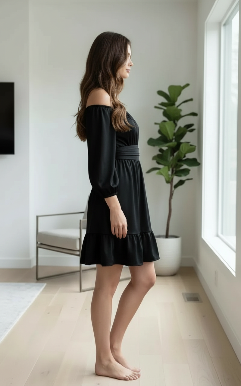 Off-Shoulder Satin Black Dress view 2