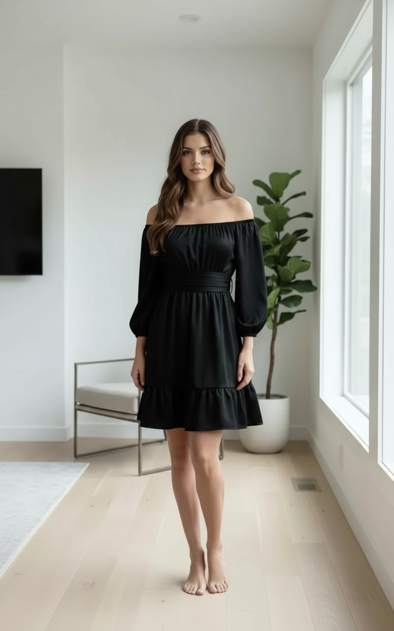 Off-Shoulder Satin Black Dress view 4
