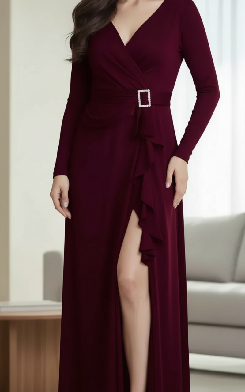 Elegant Burgundy Dress VN-04 view 3