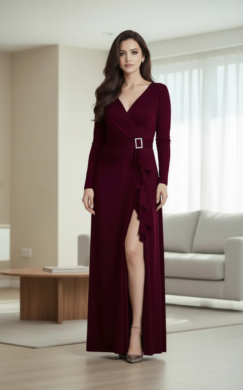 Elegant Burgundy Dress VN-04 view 4