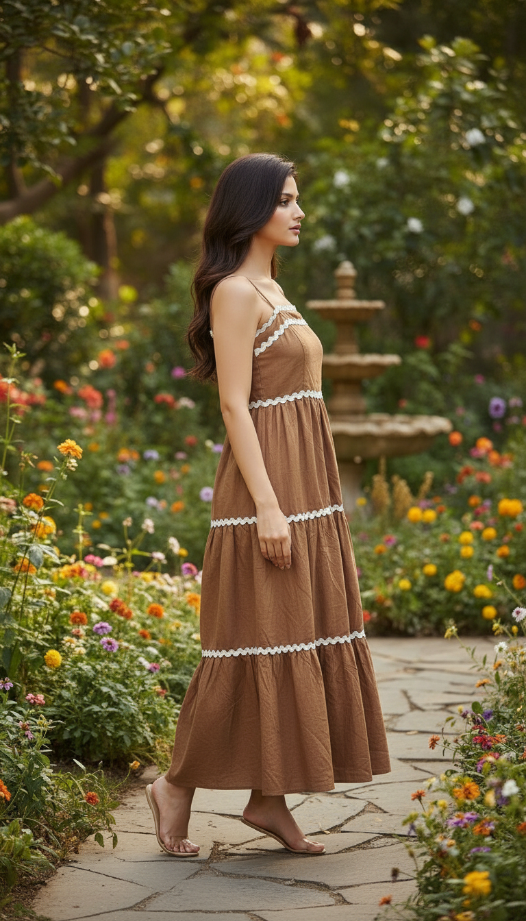 Brown Maxi Dress EL-01 view 2