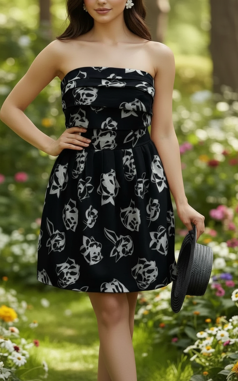 Floral Print Strapless Dress TD-02