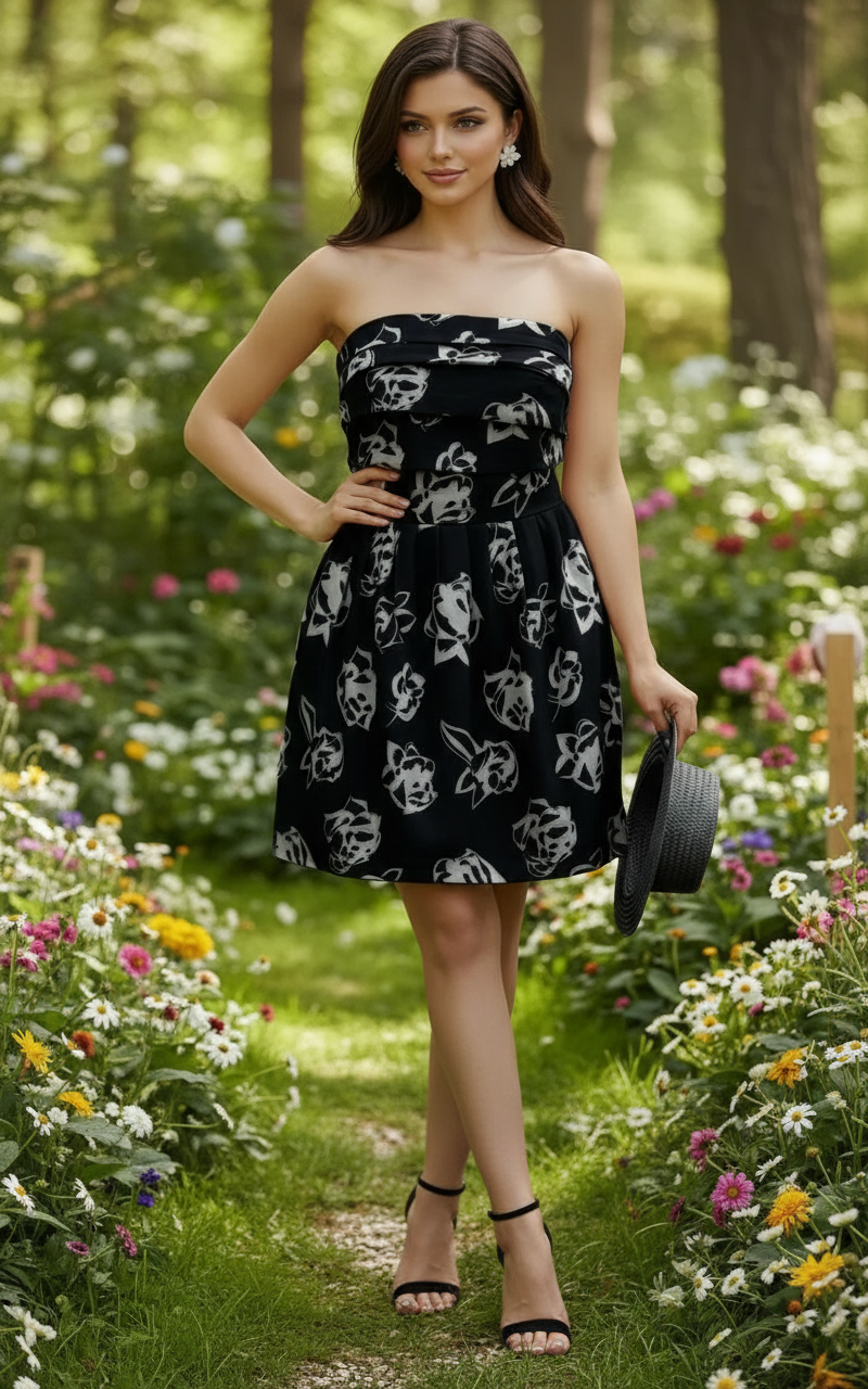 Floral Print Strapless Dress TD-02 view 4