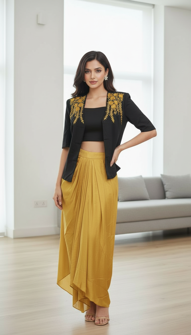 Embroidered Black Jacket with Golden Detailing view 3