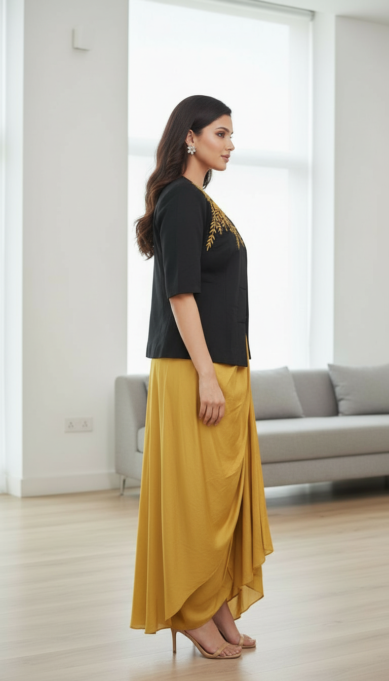 Embroidered Black Jacket with Golden Detailing view 2