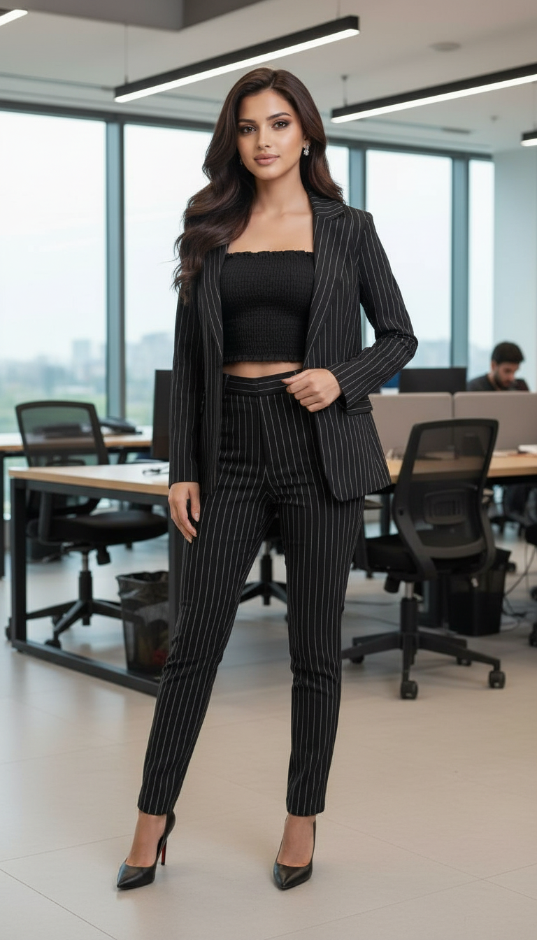 Striped Blazer and Pants Set view 4