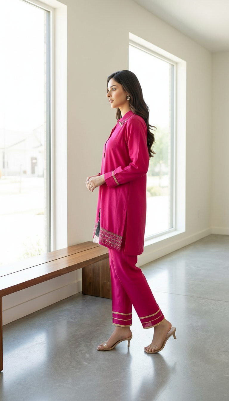 Elegant Pink Kurta Set view 2