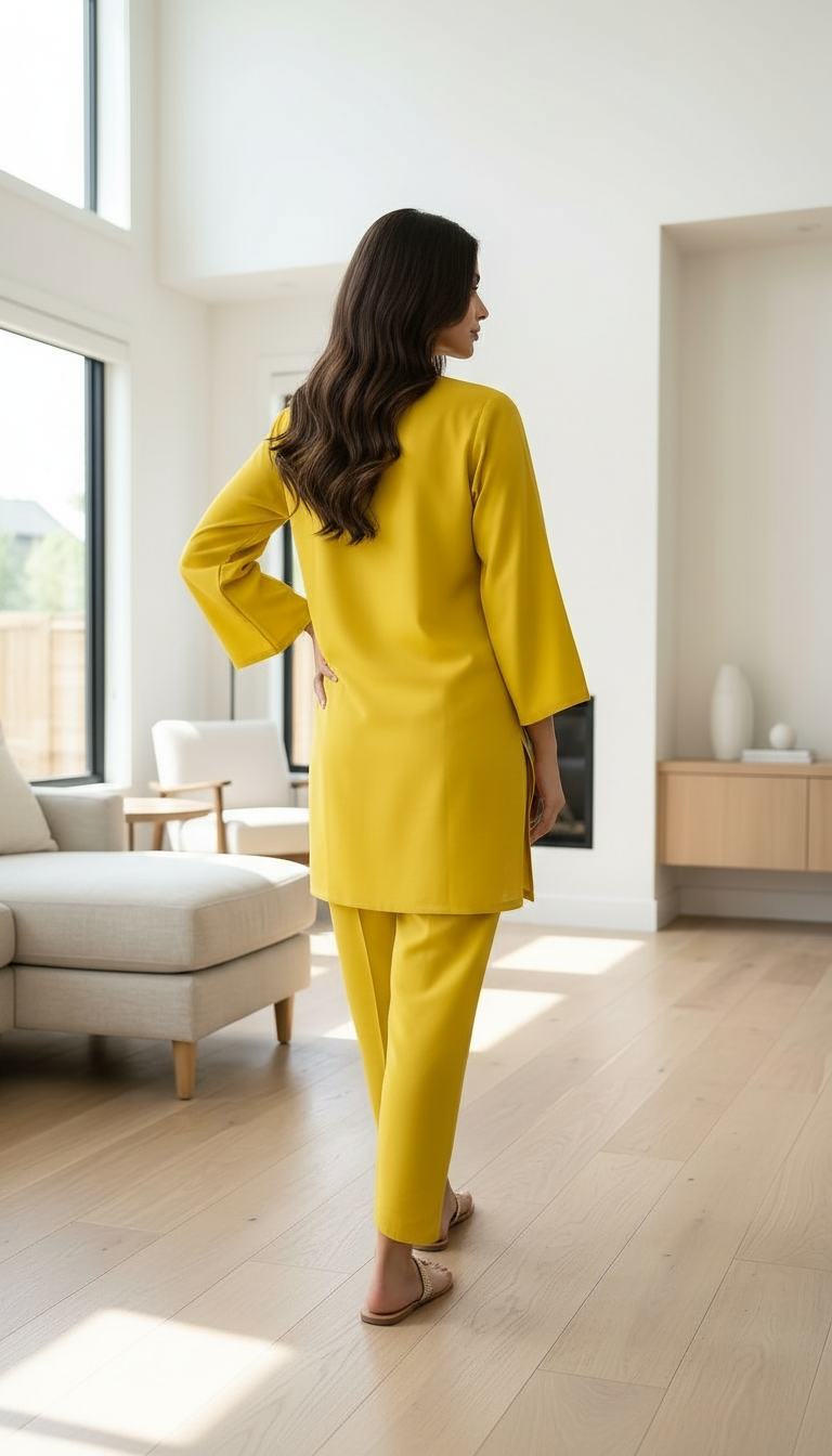 Yellow Embroidered Tunic Set view 3